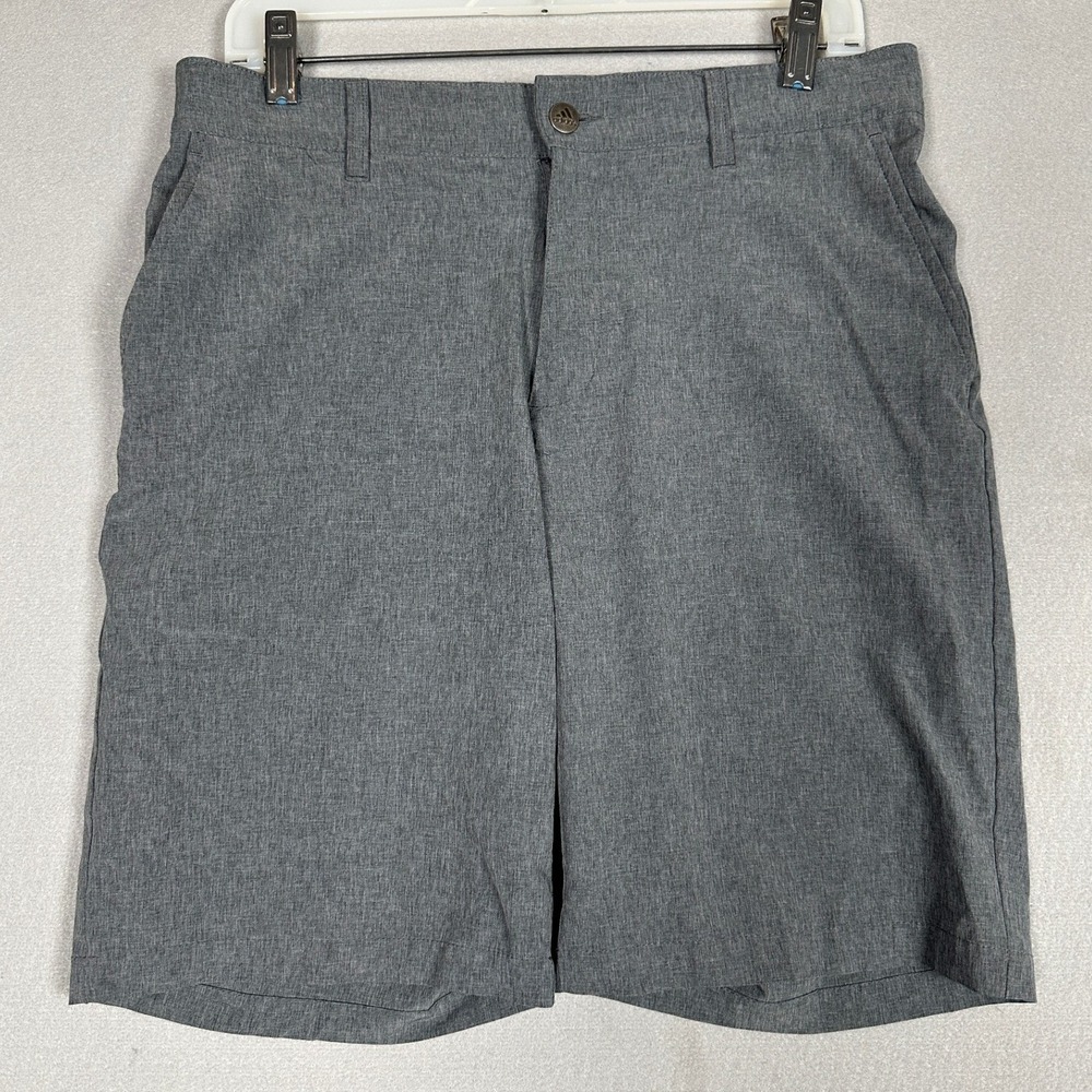 Adidas Golf Shorts Mens 32 Grey Heathered Performance Chino Flat Front Logo EUC